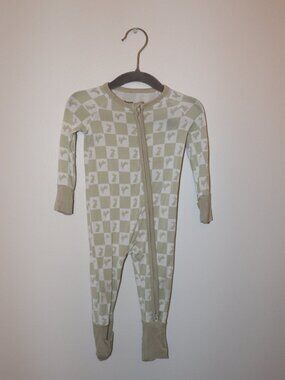 Neutral Checker Zip-Front Kids Pajama One-Piece